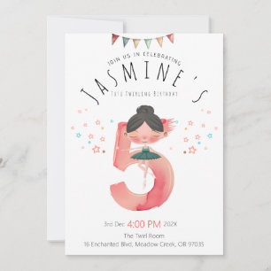Whimsical Pink Ballet Girl 5th Birthday Invitation