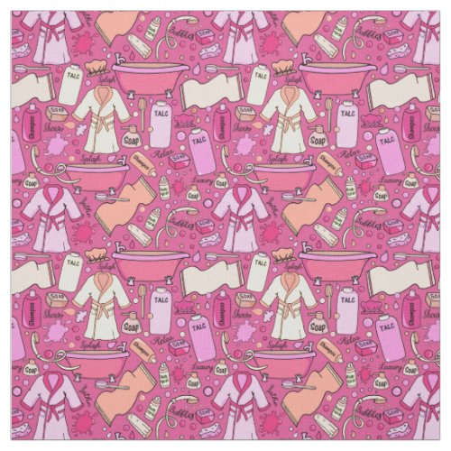 Whimsical Pink Beauty and Pampering Pattern Fabric