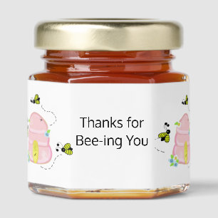 Whimsical Pink Beehive Thanks for Bee-ing You Honey Jar Favors
