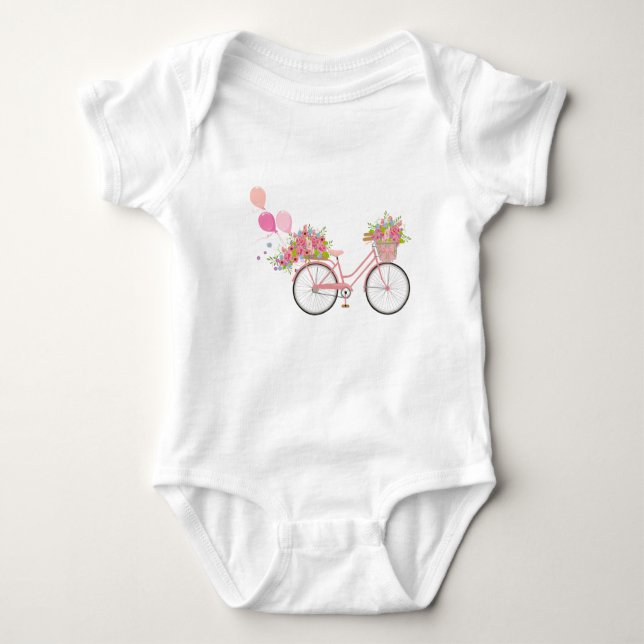 Whimsical Pink Bicycle Baby Bodysuit (Front)