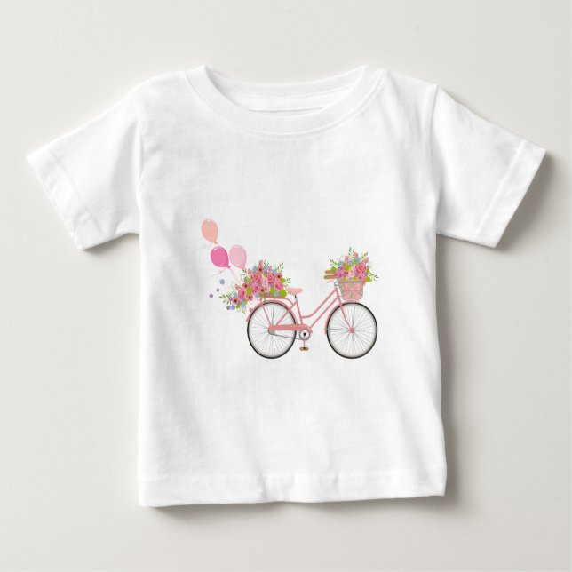 Whimsical Pink Bicycle Baby T-Shirt (Front)