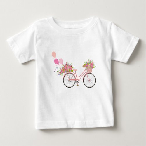 Whimsical Pink Bicycle Baby T_Shirt