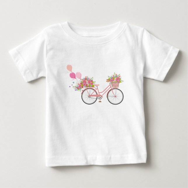 Whimsical Pink Bicycle Baby T-Shirt (Front)