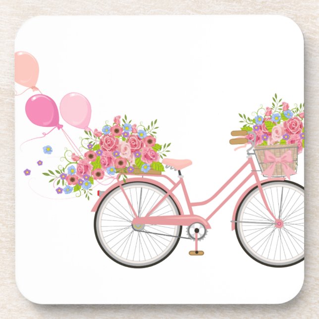 Whimsical Pink Bicycle Beverage Coaster (Front)