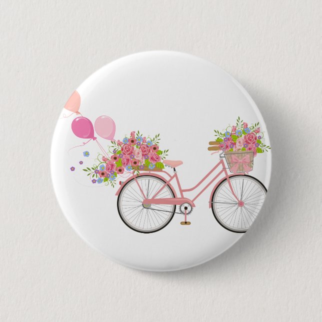 Whimsical Pink Bicycle Button (Front)