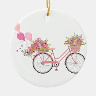 Whimsical Pink Bicycle Ceramic Ornament