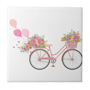 Whimsical Pink Bicycle Ceramic Tile