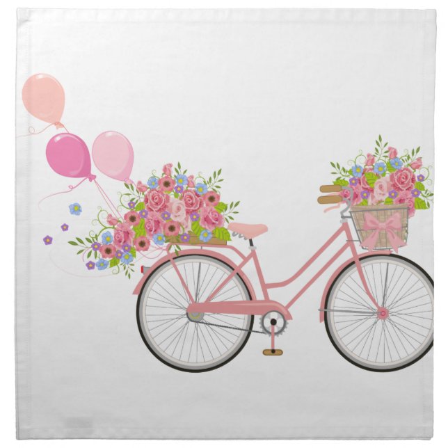 Whimsical Pink Bicycle Cloth Napkin (Front)