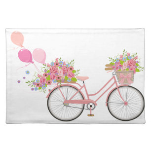 Whimsical Pink Bicycle Cloth Placemat