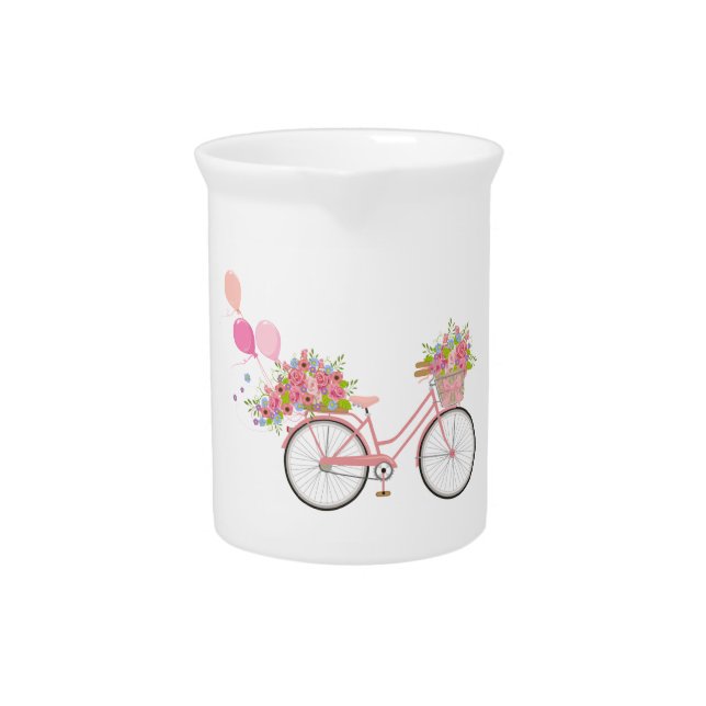 Whimsical Pink Bicycle Drink Pitcher (Front)