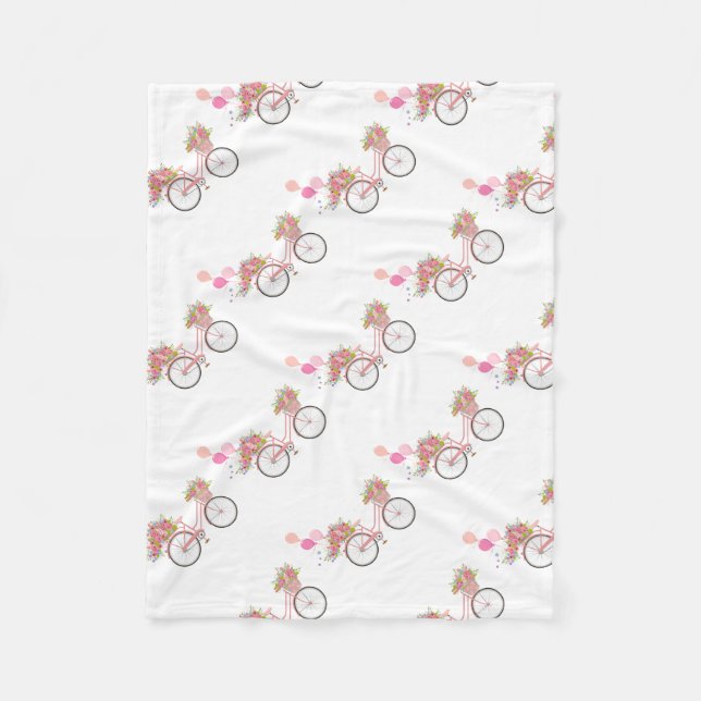 Whimsical Pink Bicycle Fleece Blanket (Front)