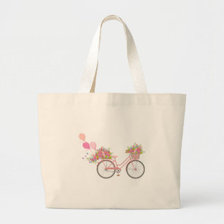 Whimsical Pink Bicycle Large Tote Bag