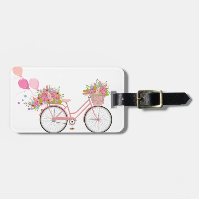 Whimsical Pink Bicycle Luggage Tag (Front Horizontal)