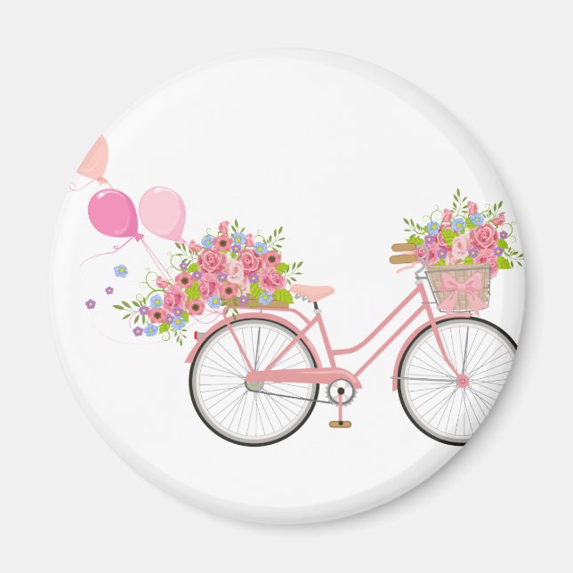 Whimsical Pink Bicycle Magnet (Front)