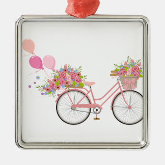 Whimsical Pink Bicycle Metal Ornament