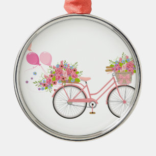 Whimsical Pink Bicycle Metal Ornament