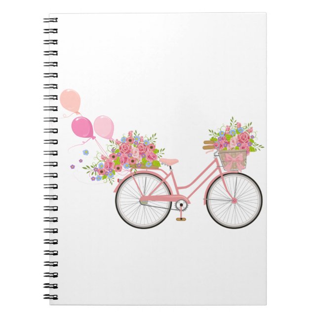 Whimsical Pink Bicycle Notebook (Front)