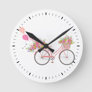 Whimsical Pink Bicycle Round Clock