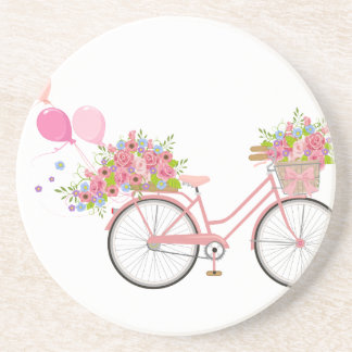 Whimsical Pink Bicycle Sandstone Coaster