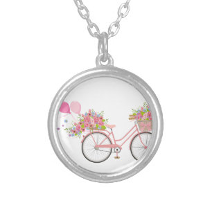 Whimsical Pink Bicycle Silver Plated Necklace