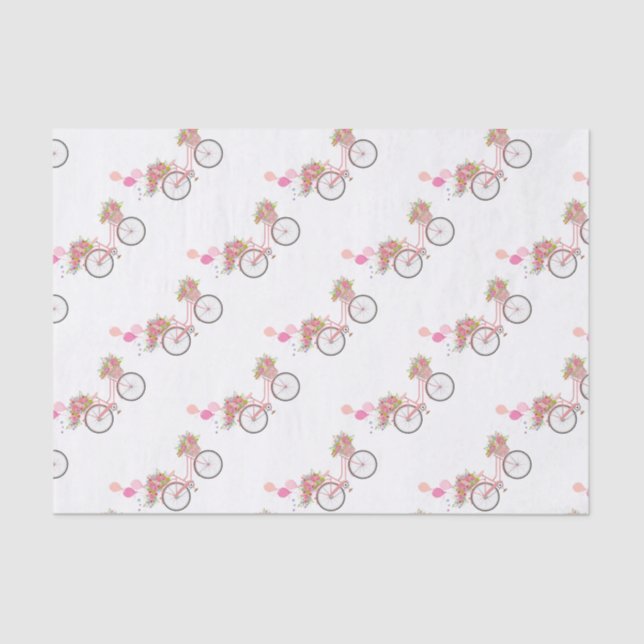 Whimsical Pink Bicycle Tissue Paper (Front)