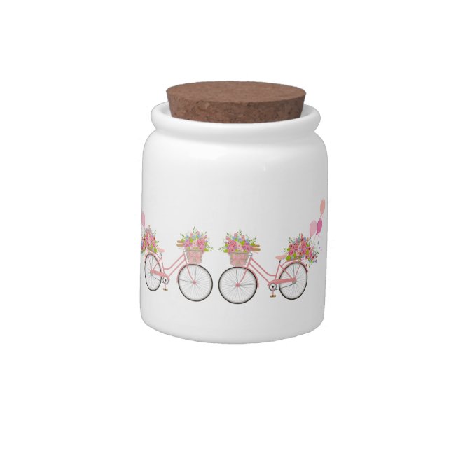 Whimsical Pink Bicycles Treat Jar (Left)