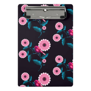 Whimsical Pink Bird Floral Botanical Design Mini Clipboard
