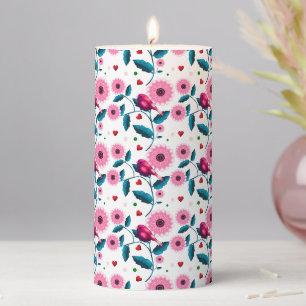 Whimsical Pink Bird Floral Botanical Design Throw Pillar Candle