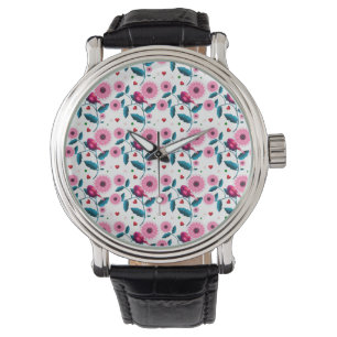 Whimsical Pink Bird Floral Botanical Design Throw Watch
