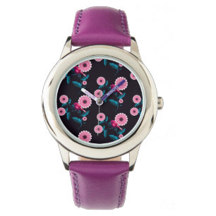 Whimsical Pink Bird Floral Botanical Design Watch