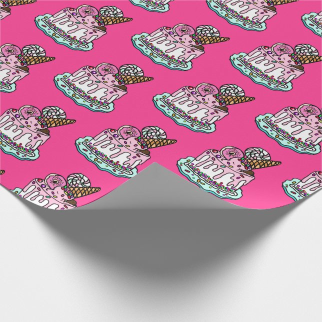 Whimsical Pink Birthday Cake  Wrapping Paper (Corner)