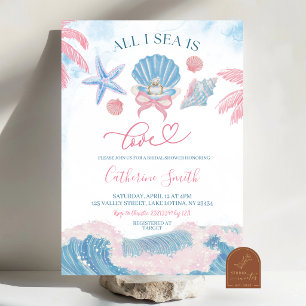 Whimsical Pink Blue All I Sea is Love Bridal showe Invitation