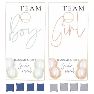 Whimsical Pink & Blue Balloon Gender Reveal Shower Cornhole Set