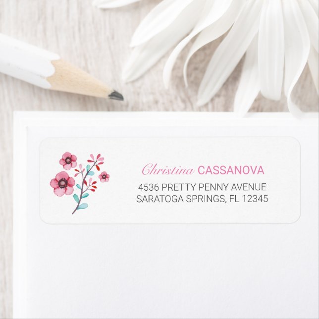 Whimsical Pink & Blue Floral Return Address Label (Insitu)