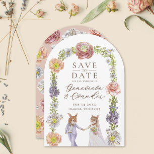 Whimsical Pink Boho Bunny Love Floral Wedding Save The Date