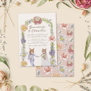 Whimsical Pink Boho Bunny Love Watercolor Wedding Invitation