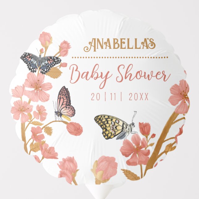 Whimsical Pink Boho Butterfly Girl Baby Shower  Balloon (Front)