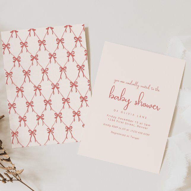 Whimsical Pink Bow Baby Shower Invitation (Creator Uploaded)
