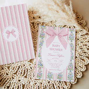 Whimsical Pink Bow Baby Shower Invitation