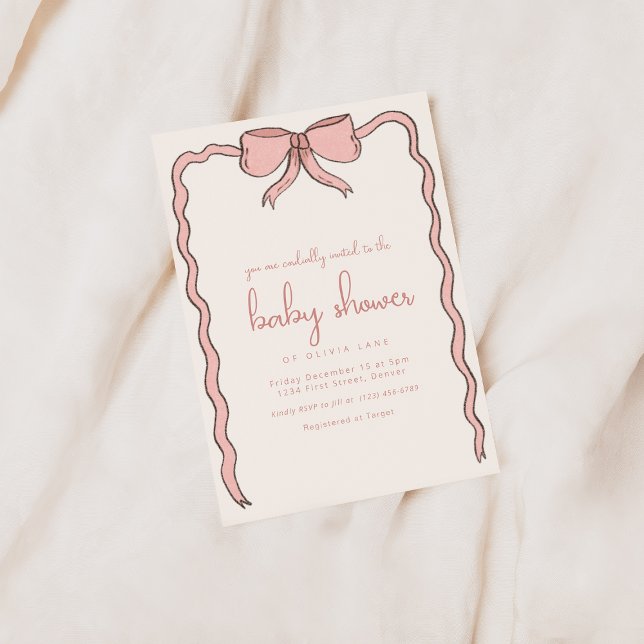 Whimsical Pink Bow Baby Shower Invitation (Creator Uploaded)