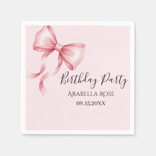 Whimsical Pink Bow Birthday Party Napkins