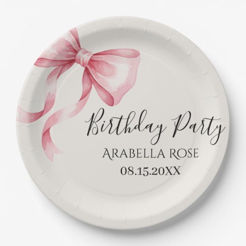 Whimsical Pink Bow Birthday Party Paper Plates