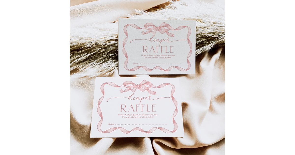 Pink Ribbon G Raffle Whimsical Pink Bow Blush Ribbon Diaper Raffle Enclosure Card | Zazzle