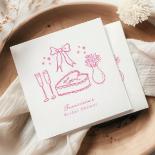 Whimsical Pink Bow Cake Champagne Bridal Shower Napkins
