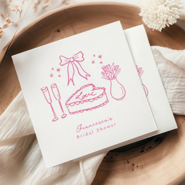 Whimsical Pink Bow Cake Champagne Bridal Shower Napkins (Creator Uploaded)