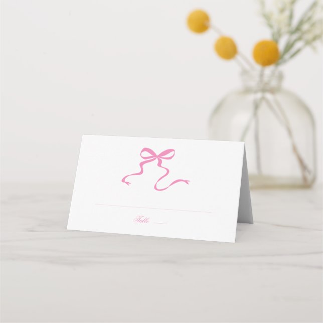 Whimsical Pink Bow Folded Place Card (Front)