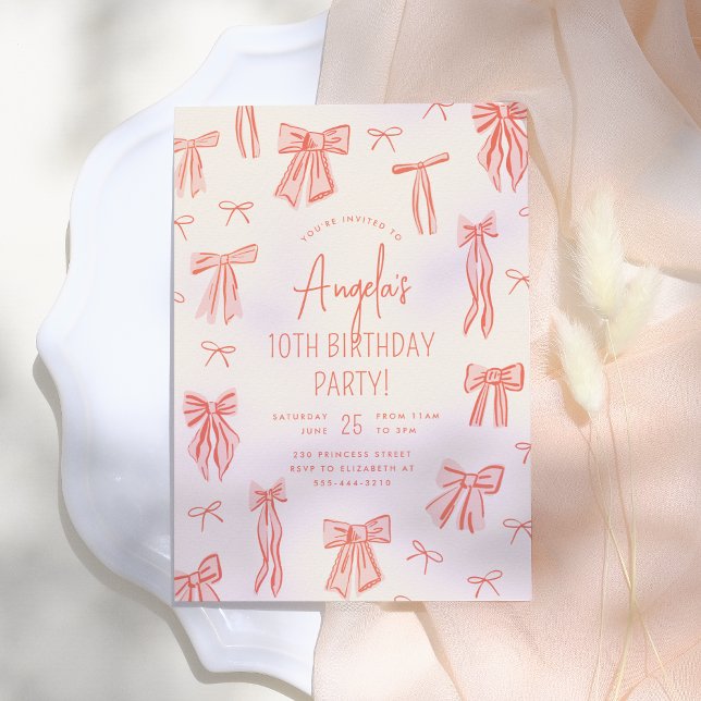Whimsical Pink Bow Girl Birthday Invitation (Creator Uploaded)