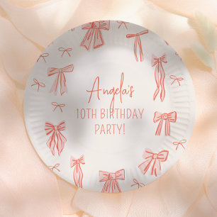 Whimsical Pink Bow Girl Birthday Party Paper Plates
