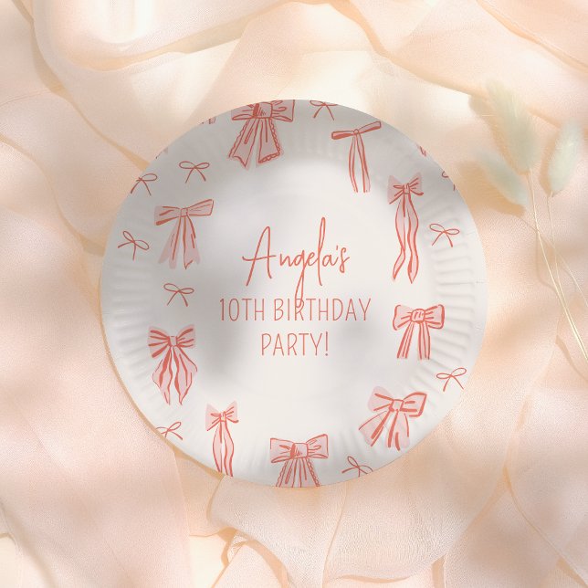 Whimsical Pink Bow Girl Birthday Party Paper Plates (Creator Uploaded)