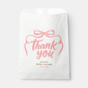 Whimsical Pink Bow Handwritten Bridal Thank You Favor Bag